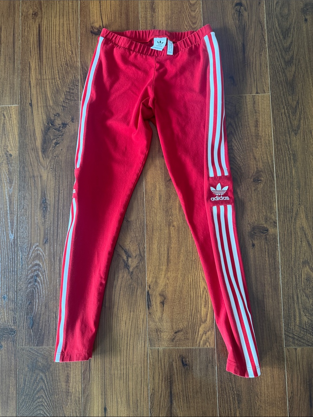 adidas Red Kids' Track Leggings with White 3-Stripes